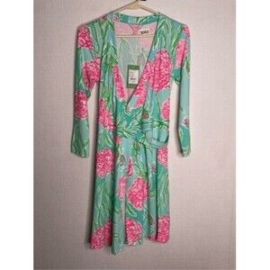 NWT Lilly Pulitzer Meridian Wrap Midi Dres Women Size S Floral Green Jersey Knit